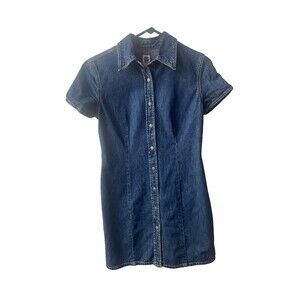Gap Denim Dress Womens 6 Snap Front All Cotton Cap Sleeve Fitted 2001 Y2K